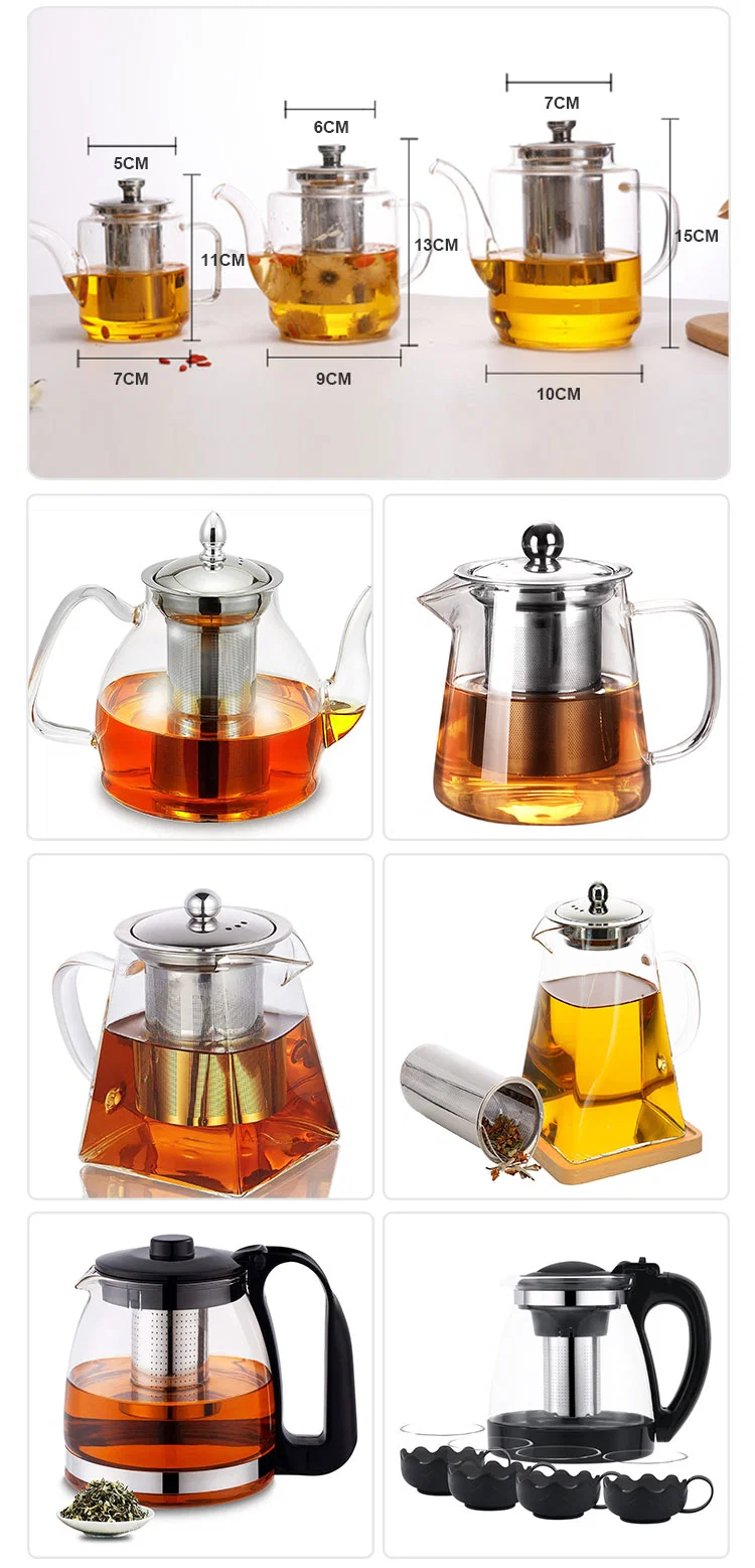 1200ml Anti-Spill Rust-Proof Food Safe Double Wall Glass Tea Pot with Metal Filter