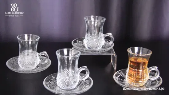 3 oz Kaffeetasse aus Glas im arabischen Stil, türkische Teetasse mit Bohemia-Design-Gravur